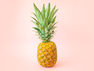 Creative summer layout of pineapple on pastel pink background. Original pineapple decoration. Minimal summer concept. Welcome summer.