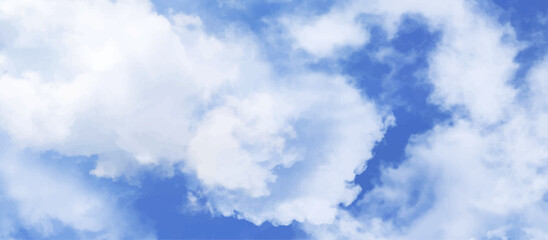 Obraz premium blue sky with white clouds in sunny weather .Blue Sky vector .White cumulus clouds formation in blue sky .blue water surface background .Panorama. 