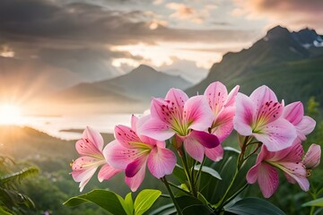 pink flowers in the mountains