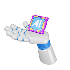 AI computer chip in hand 3d render AI robot illustration