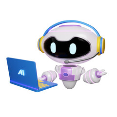Virtual assistant with 3d render AI robot illustration