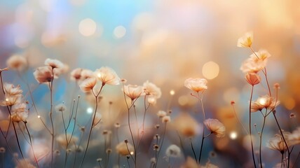 Vintange Colorful spring background with soap bubbles and flowers, Soft focus, Generation AI illustrations.