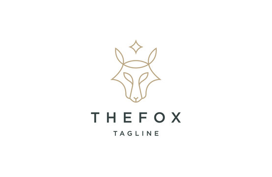 Fox head with line art style logo design template flat vector