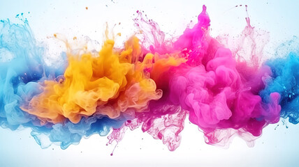 Blue pink yellow color fluid splash glitter dust texture vapor. Generative ai