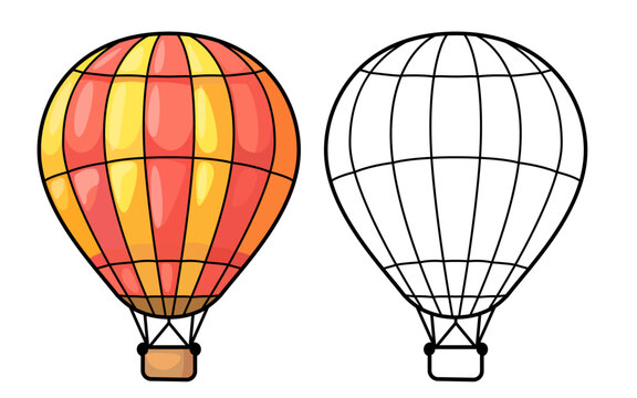 Hot air balloon cartoon vector illustration, Fire balloon cartoon vector image , colored and black and white line art stock image