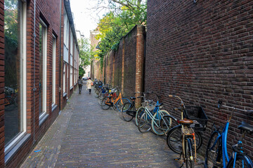 Netherlands, a small street with cycles in Delft