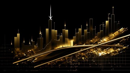 Golden Ingots and a Graph of the Marketplace, Abstract Illustration. Generative AI.