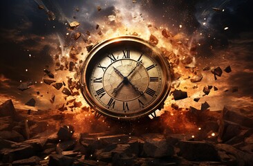 Clock Exploding in Thousands of particles. Generative AI.