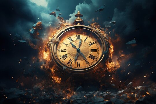 Clock Exploding in Thousands of particles. Generative AI.