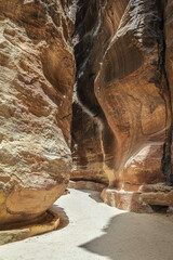 Entrance Canyon of El Siq in Petra Archeological Site, Jordan