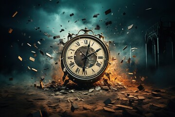 Clock Exploding in Thousands of particles. Generative AI.