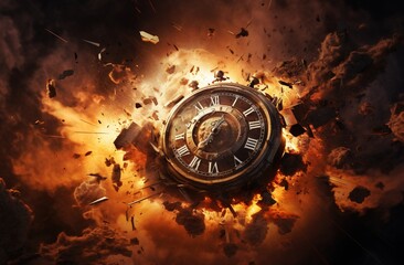 Clock Exploding in Thousands of particles. Generative AI.