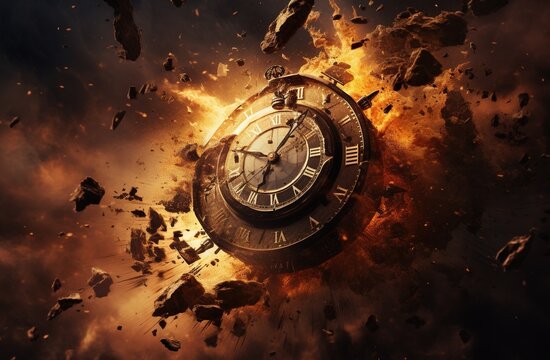 Clock Exploding in Thousands of particles. Generative AI.