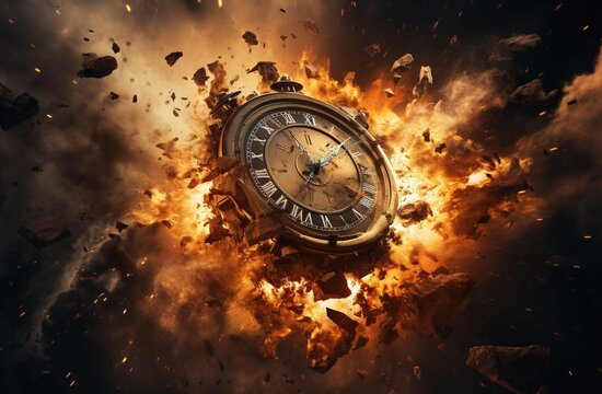 Clock Exploding in Thousands of particles. Generative AI.