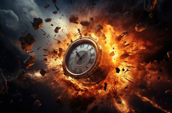Clock Exploding in Thousands of particles. Generative AI.