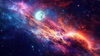 Pink galaxy background, space, universe, milky way. Generative ai