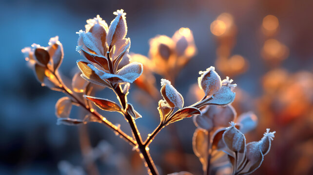 Beautiful winter seasonal background, photo of frozen nature. Generative ai