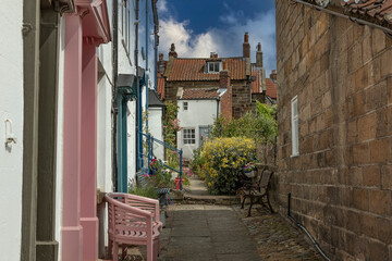 Fototapeta premium Looking down an alley at a sea side village