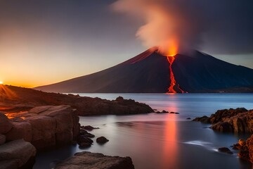 volcano in island AI Generated 