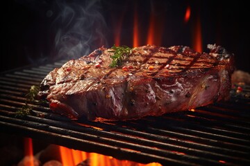 Beef steaks on the grill with flames