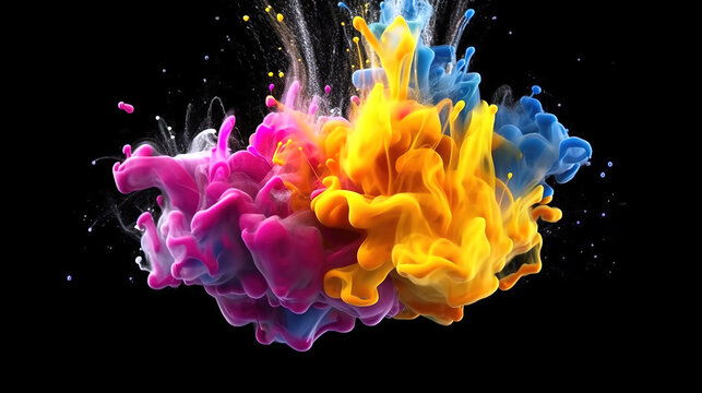 4K footage ,Color paint drops in water. Generative ai