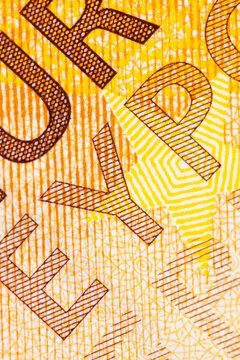 Detail of 2017 Fifty Euro banknote, ultra close, magnified