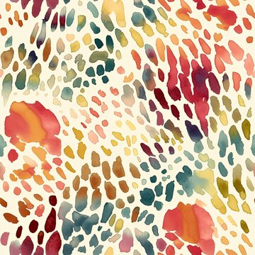 Watercolor seamless pattern with beautiful bright abstract leopard spots. Colorful animalistic texture for any kind of a design. Contemporary art. Trendy modern style. AI illustration..