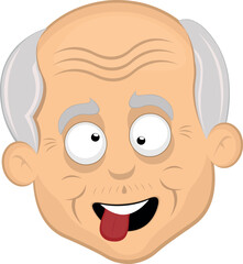 Obraz premium vector illustration face cartoon grandfather or old man with a crazy expression, tongue out and squinty eyes