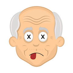 vector illustration face grandfather or old man cartoon, dead with crosses in the eyes and tongue out