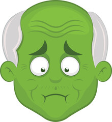 vector illustration face grandfather or old man cartoon, with a green color of nausea