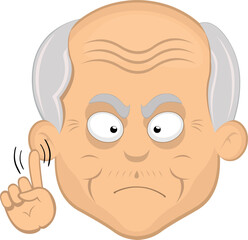 vector illustration face grandfather or old man cartoon, saying no with the index finger of the hand