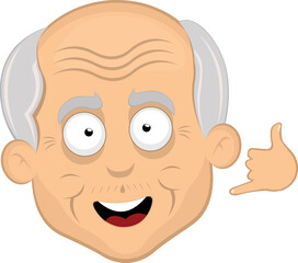 vector illustration face grandfather or old man cartoon happy, making a call me by phone or shake gesture with his hand