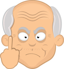 vector illustration face grandfather or old man cartoon, with an angry expression and making a fuck you gesture with his hand