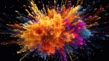 Abstract particles explosion, 3d animation, Bright color. Generative ai