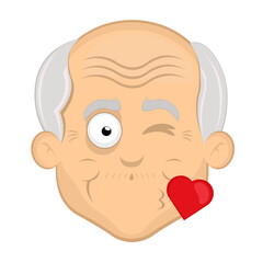 vector illustration face of grandfather or old man cartoon, winking and giving a heart shaped kiss