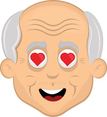 vector illustration face grandfather or old cartoon, with a happy expression, in love and eyes in the shape of hearts