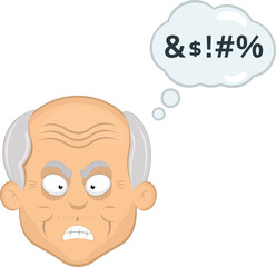 vector illustration face grandfather or old man cartoon angry with a cloud of thought and an insult text