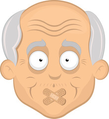 vector illustration face grandfather or old man cartoon with adhesive bands in the mouth