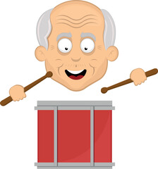 vector illustration face grandfather or old man cartoon with a drum and chopsticks