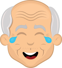 vector illustration face grandfather or old man cartoon with tears of joy and laughter