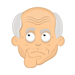 vector illustration face grandfather or old man cartoon, with a thoughtful or doubtful expression
