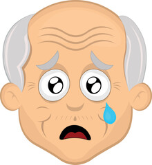 vector illustration face grandfather or old man cartoon, sad, with watery eyes and teardrop