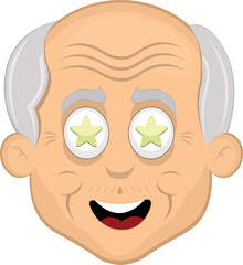 vector illustration face grandfather or old man, with a amazed expression and stars in his eyes