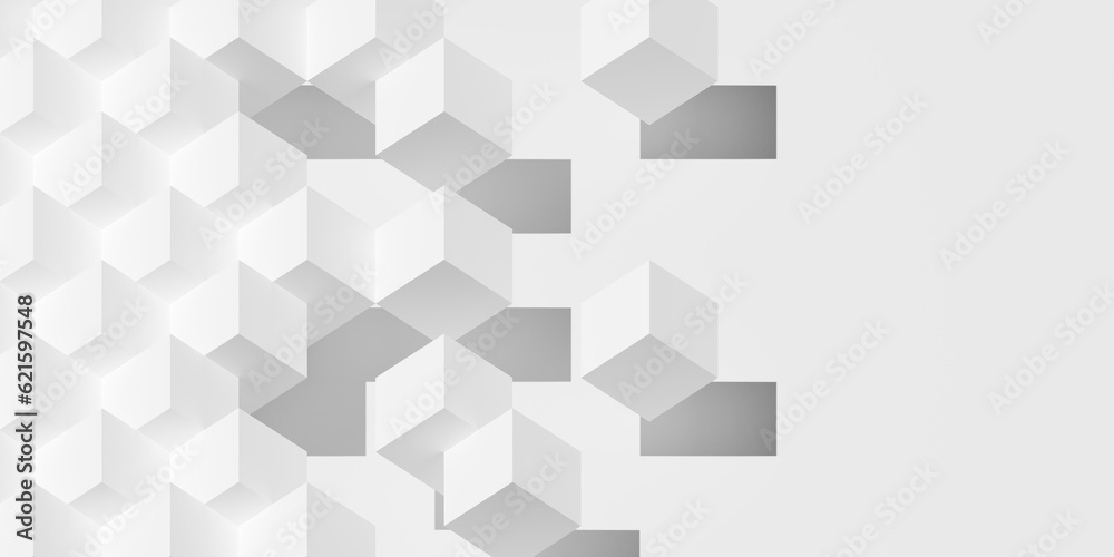 Poster white isometric cube or boxes background abstract modern minimal template fade out with copy space
