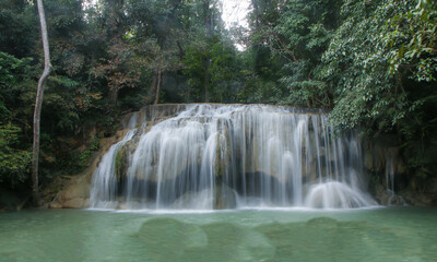 Fototapeta na wymiar Beautiful Erawan Waterfall in Thailand