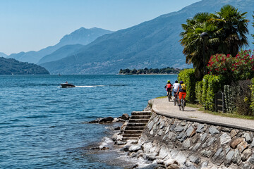Cycling scene on Lake Como waterfront