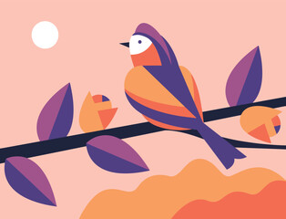Bird On Branch Vector illustration Artwork