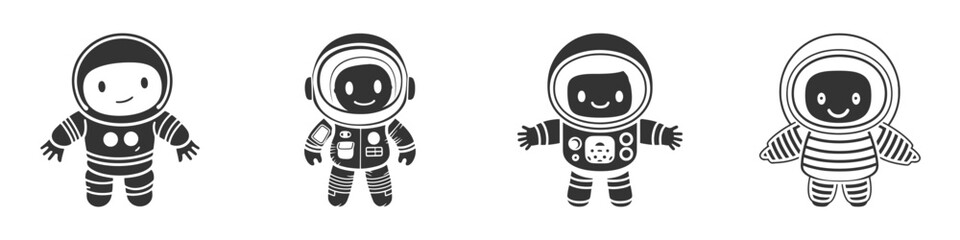 Obraz na płótnie Canvas Cute astronaut black icon. Vector illustration.