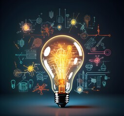 Light bulb with business ideas drawings Generative AI