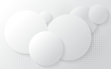 Abstract gradient white and grey color of ciecles pattern design decorative artwork. Overlapping with halftone style background.